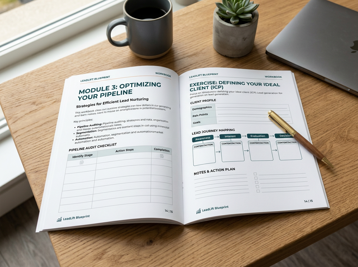 LeadLift Blueprint workbook on desk